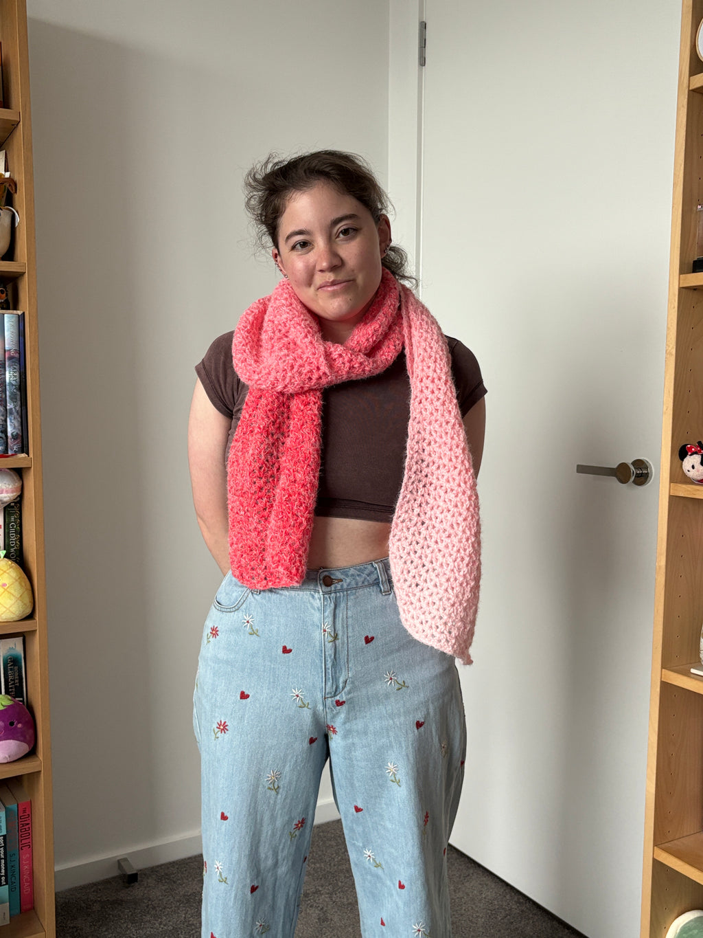 Pink Fluffy Crochet Ombre Scarf