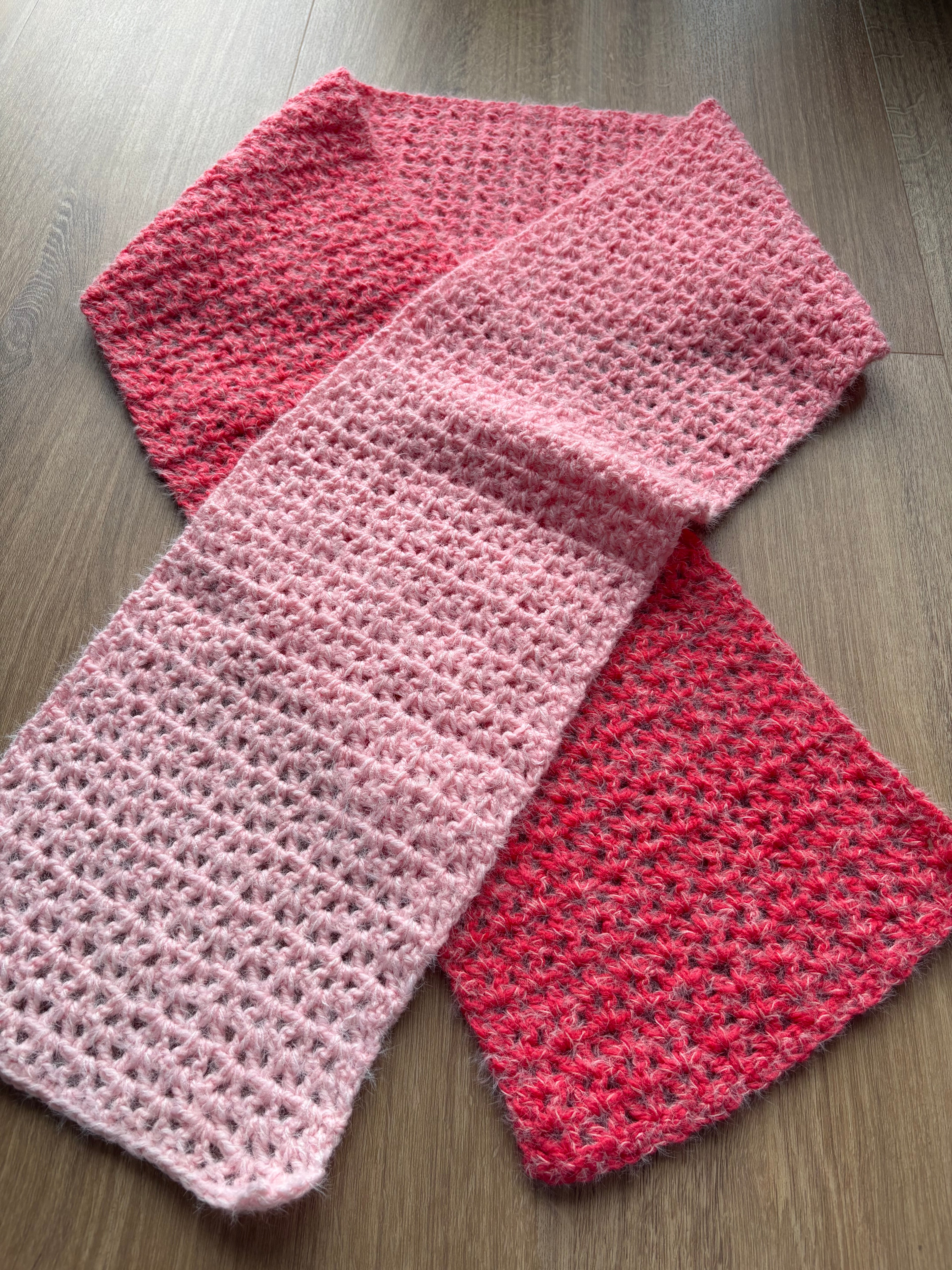 Pink Fluffy Crochet Ombre Scarf