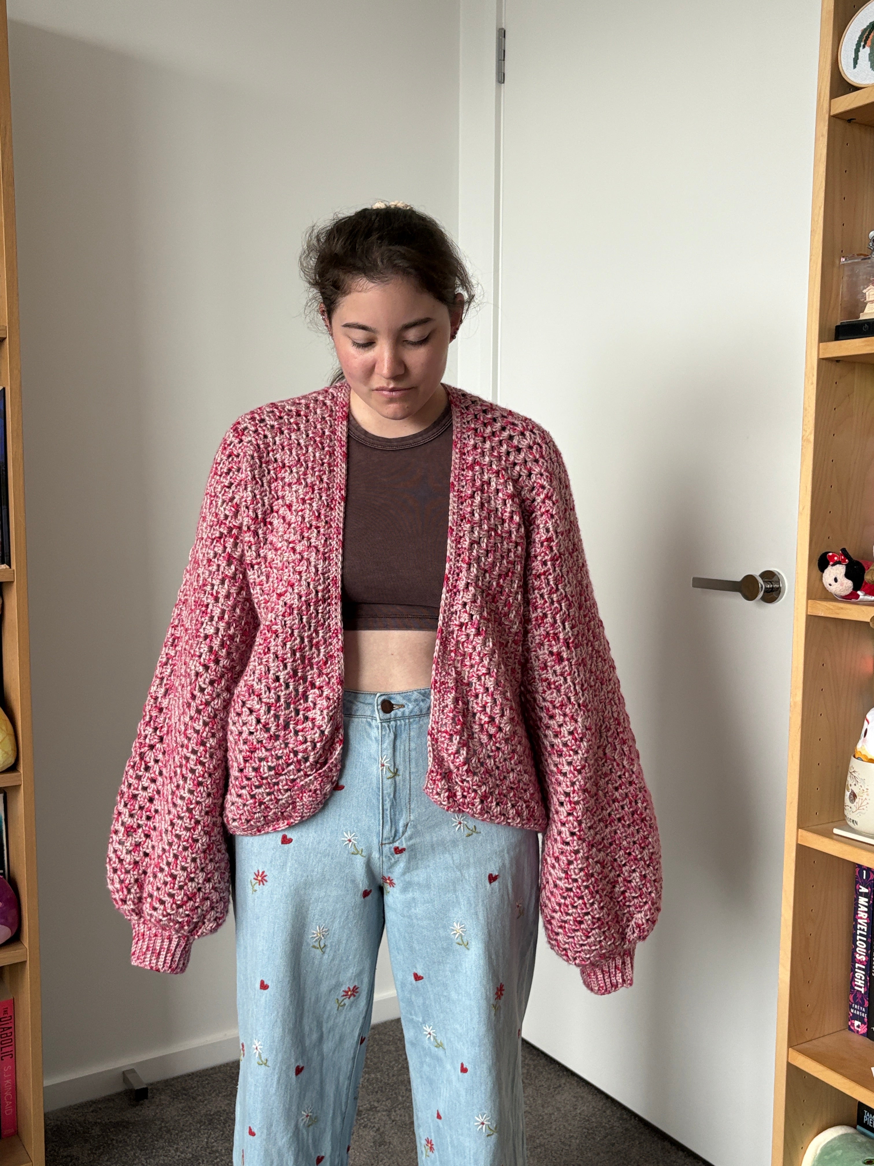 XL Pink Multi Crochet Cardigan