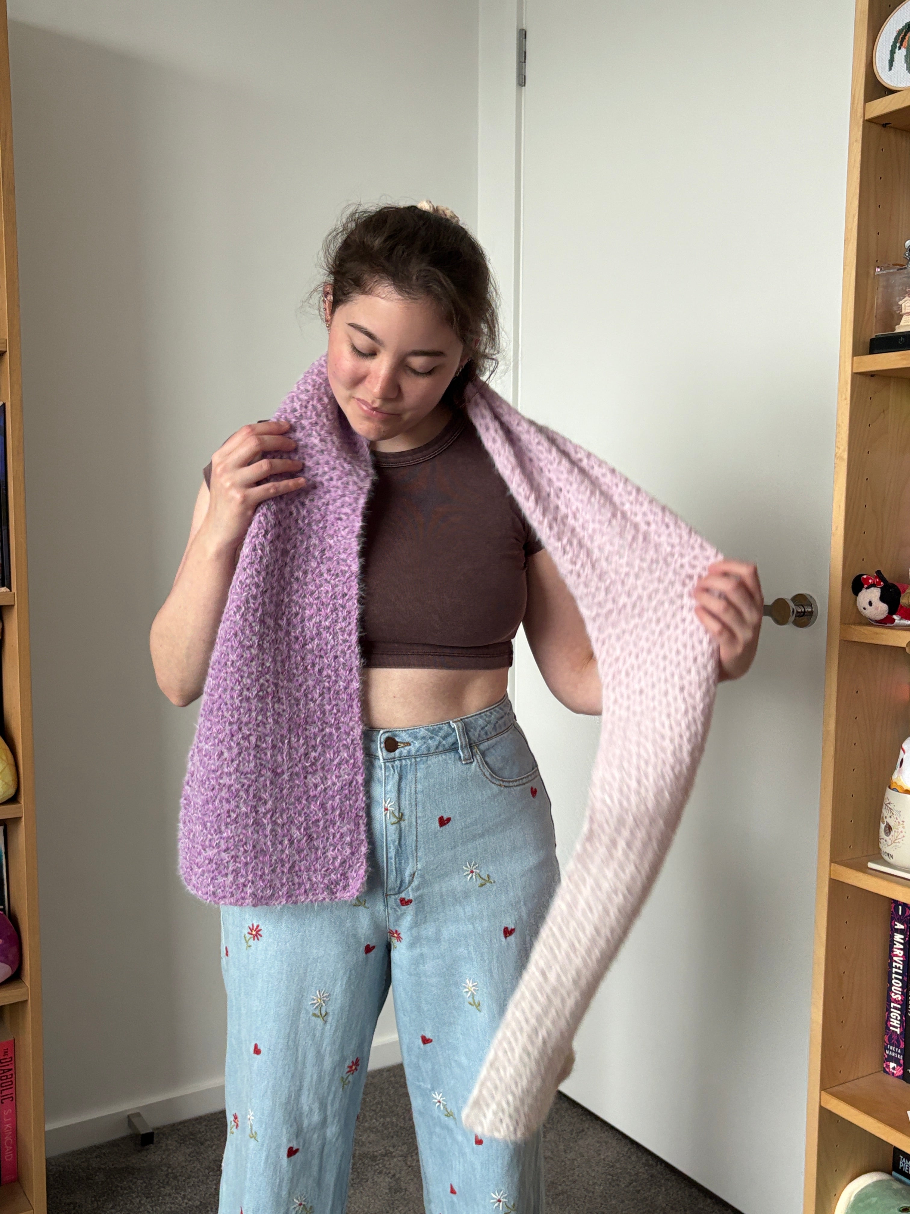 Purple Fluffy Crochet Ombre Scarf