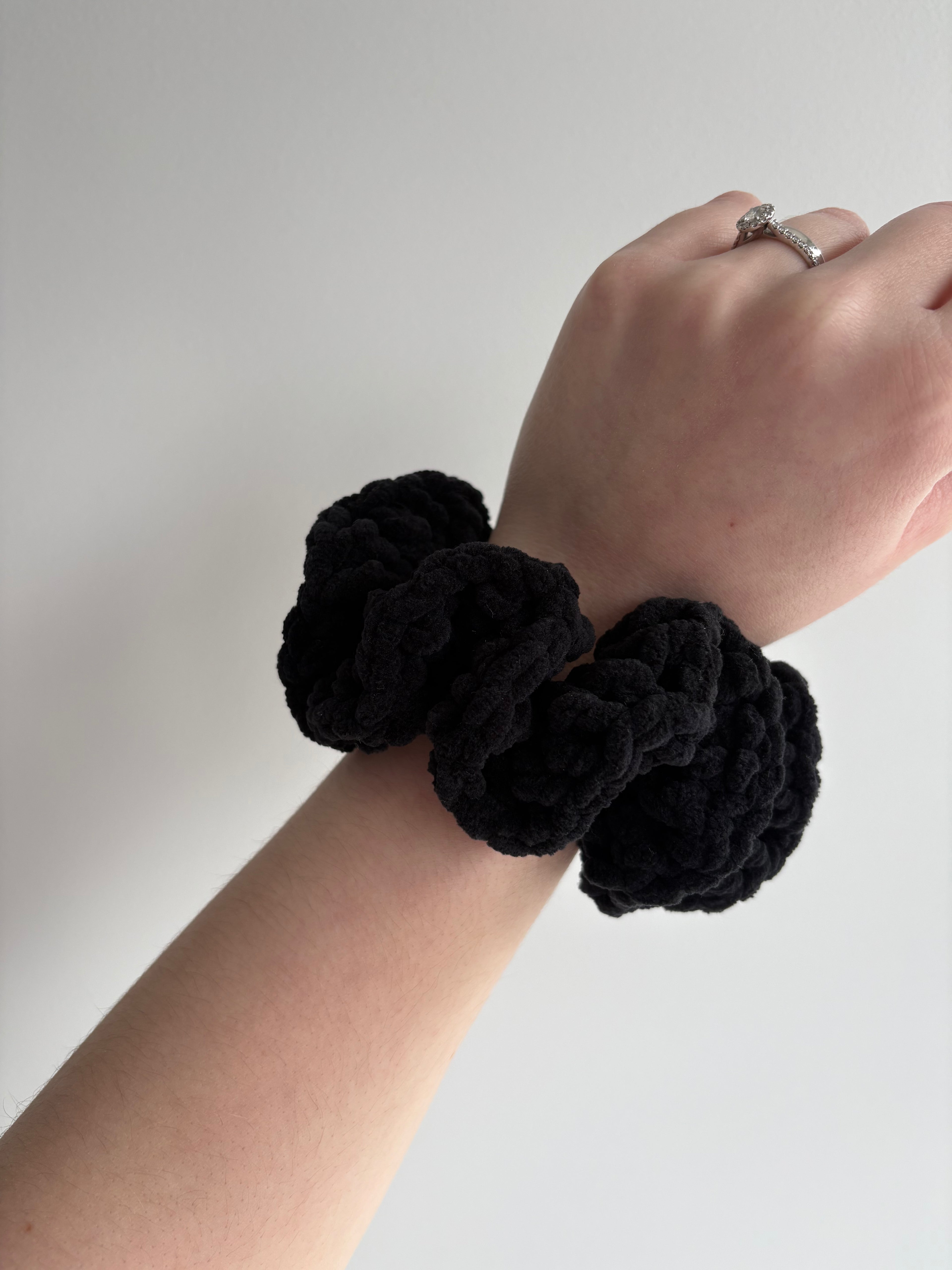 Black Velour Crochet Scrunchie
